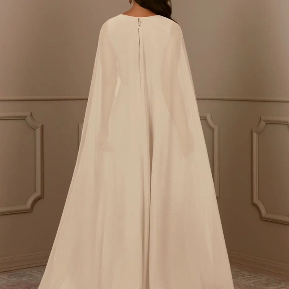 NEW Azazie Isa Champagne A Line V Neck Pleated Chiffon Dress - Picture 4 of 7